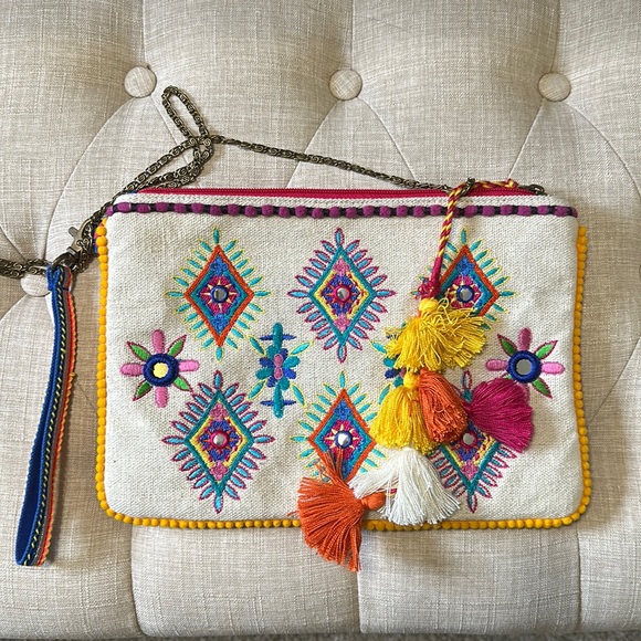 Steven By Steve Madden Elli Colorful Embroidered 3 Way Clutch, Pink Multi - Picture 1 of 9